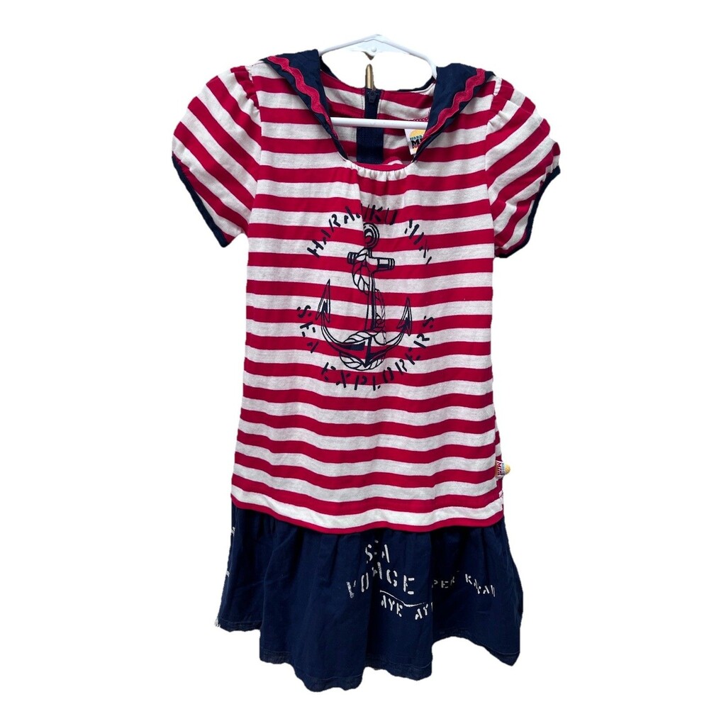 Harajuku Mini For Target Sailor Striped Dress Short Sleeve Girls Sz 5T Red Blue